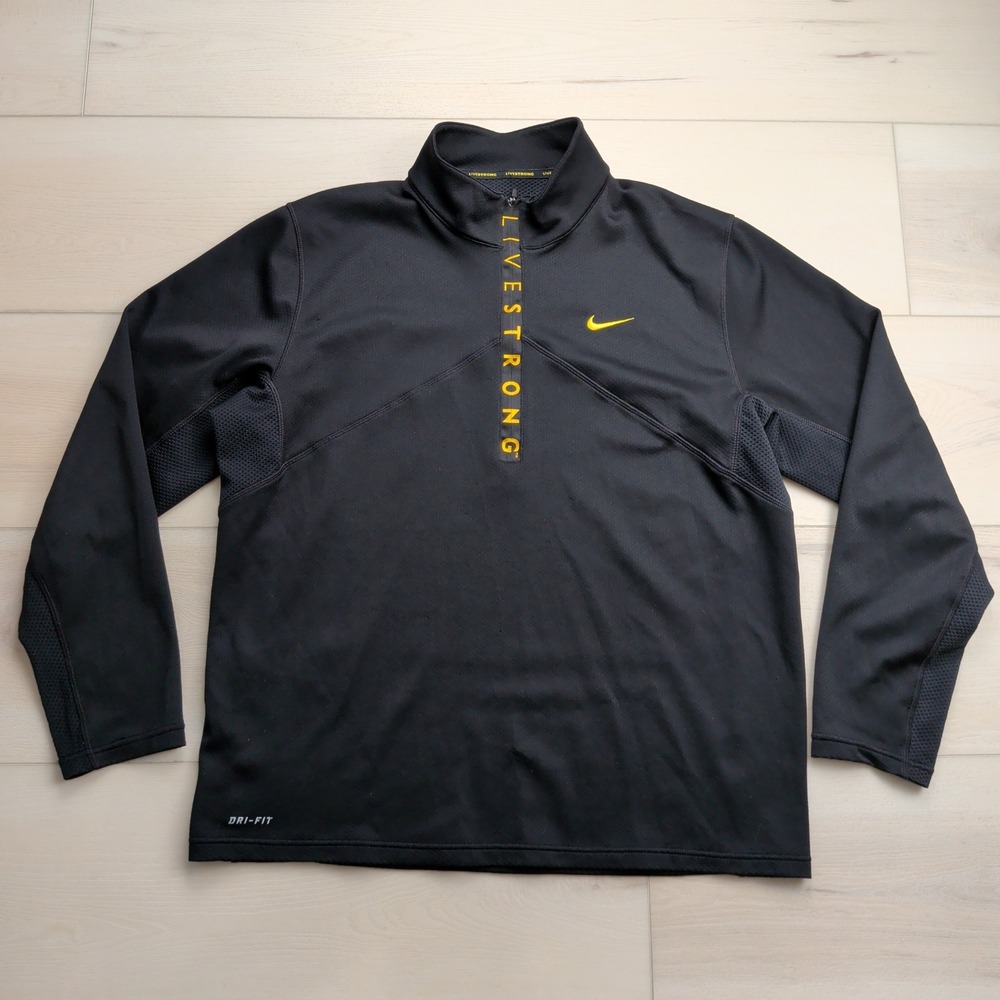 Nike Dri-FIT Livestrong Quarter Zip Pullover Mens XL Black Yellow 302224-010